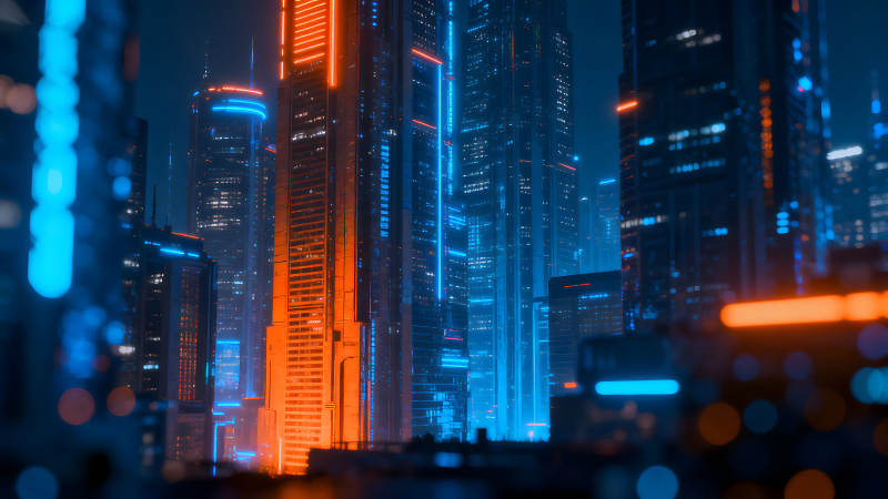 未來都市夜景霓虹光影-圖片