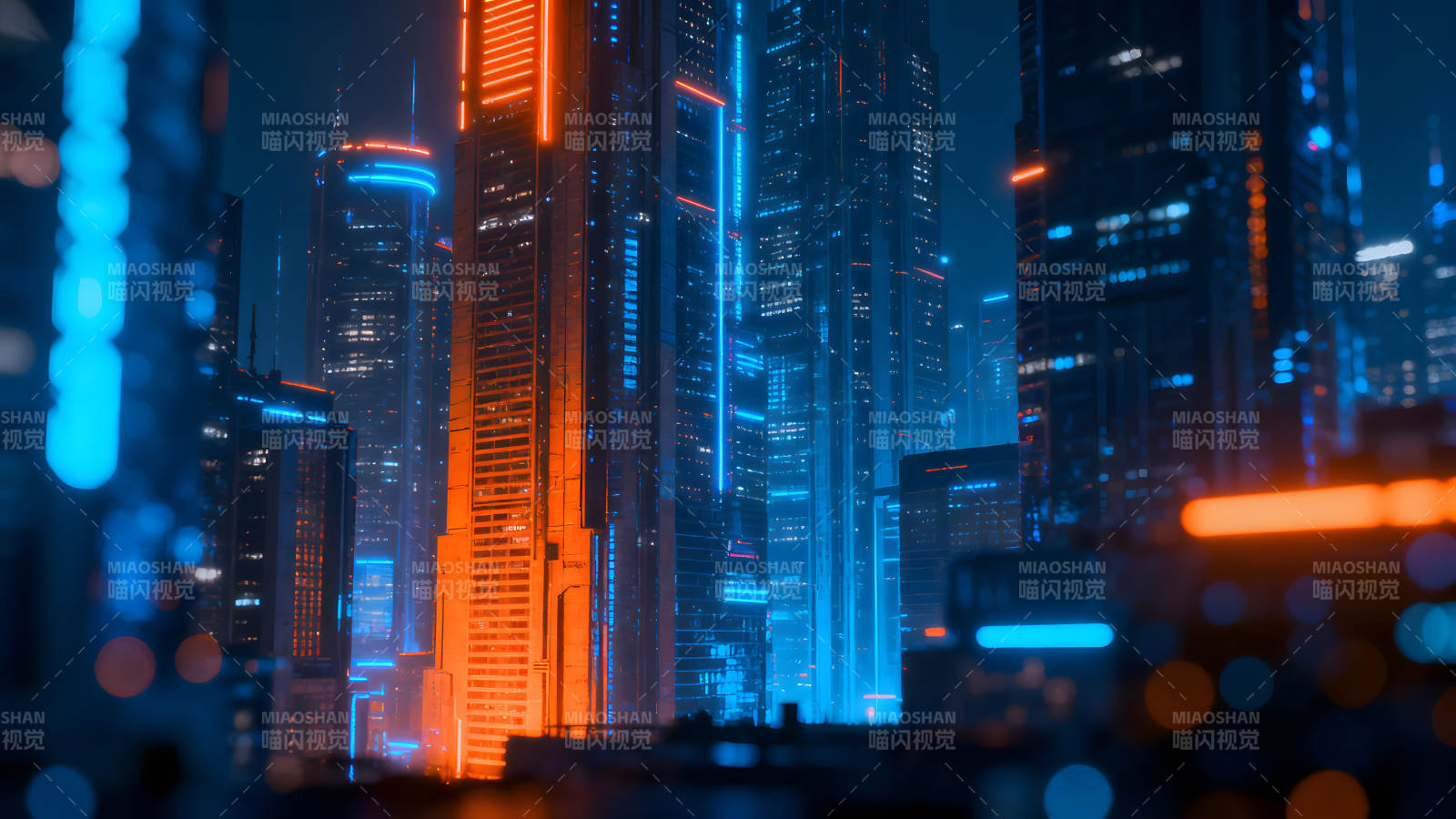 未來都市夜景霓虹光影-圖片