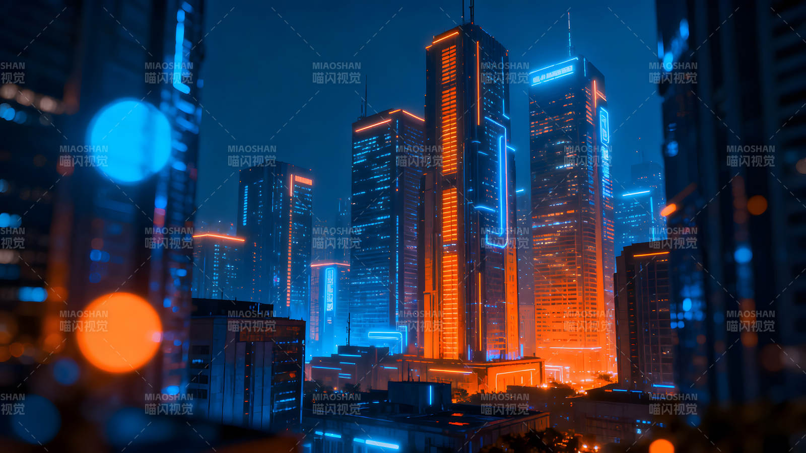 賽博朋克城市夜景霓虹燈光-圖片