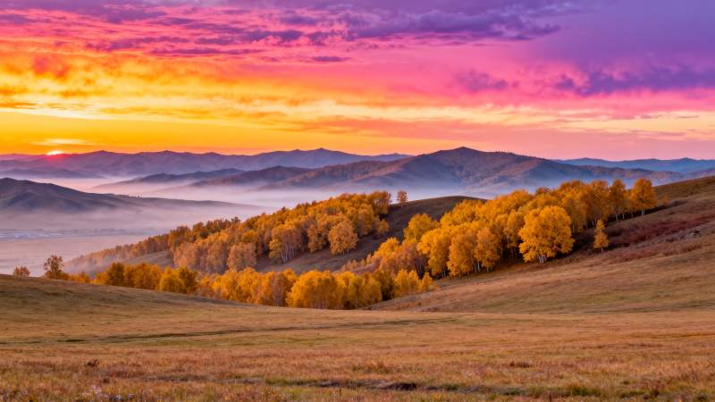 秋日山野晨曦-圖片