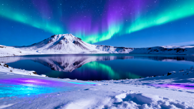 極光映雪湖-圖片