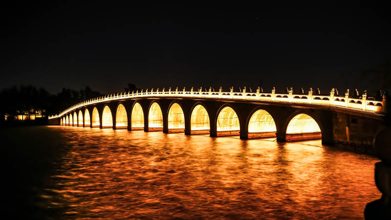 夜桥映水光-摄影图