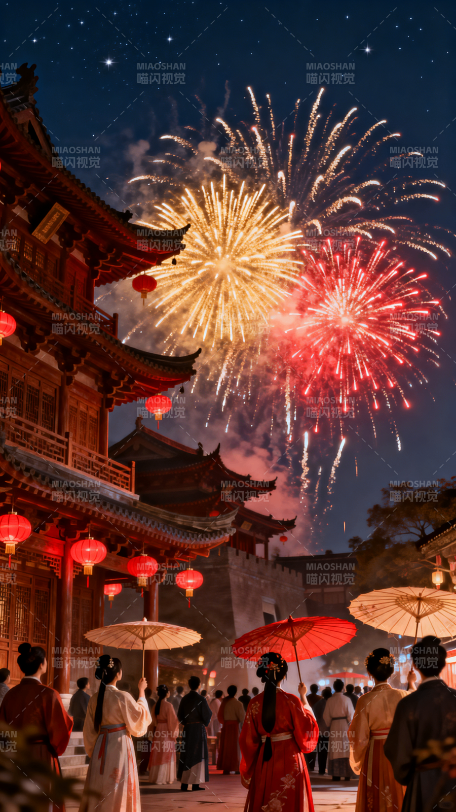 烟花映古韵图片