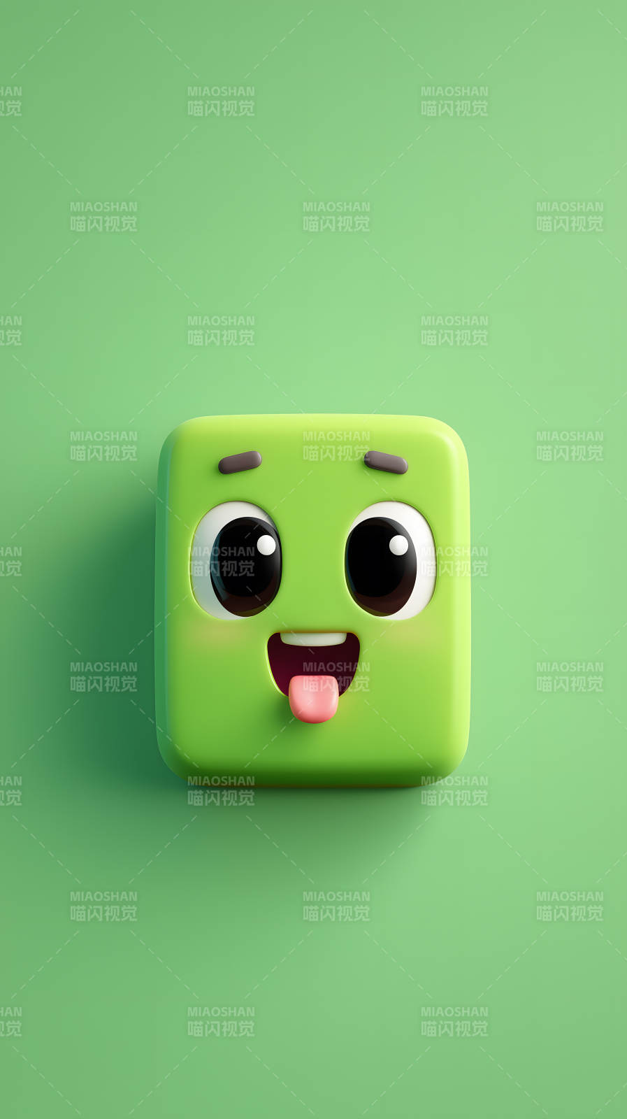 绿色方块卡通脸吐舌头图片