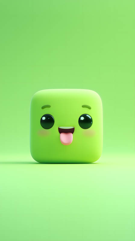 绿色方块卡通形象吐舌头表情可爱图片