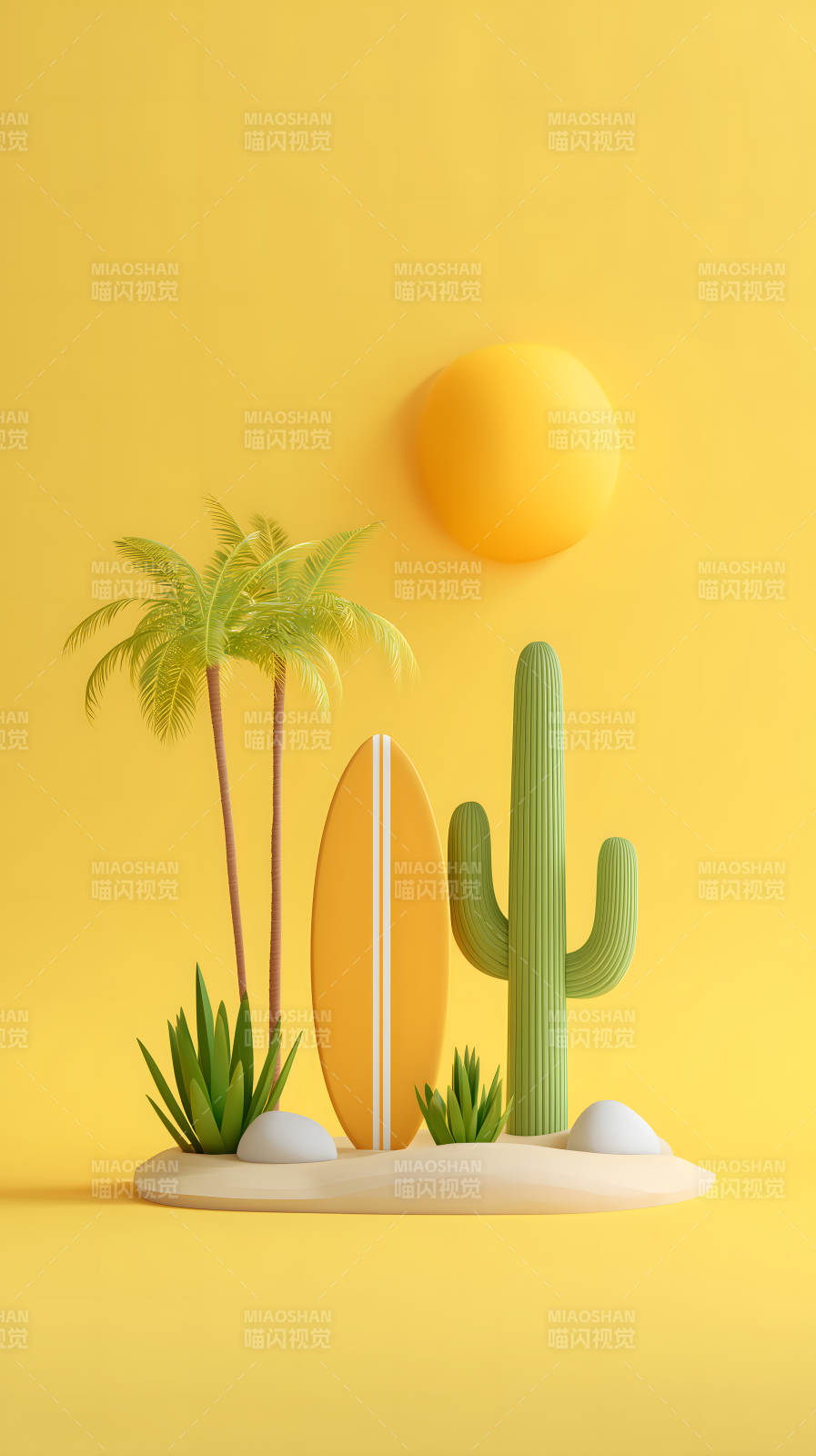 沙滩冲浪主题几何插画图片