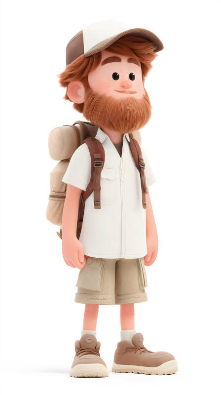 卡通探险者角色背包和装备齐全图片