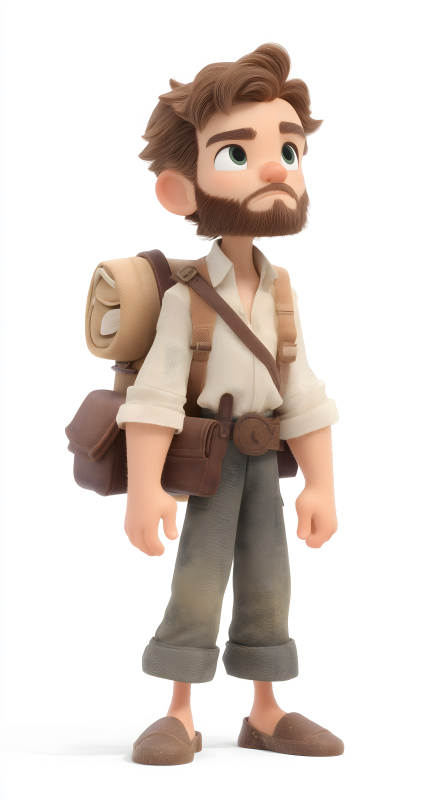 卡通探险家角色仰望天空风格设计图片