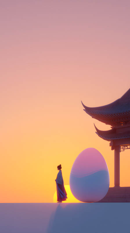 落日余晖下的东方意境图片