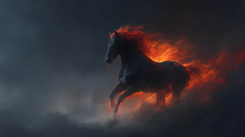 火焰骏马在黑暗中奔腾图片