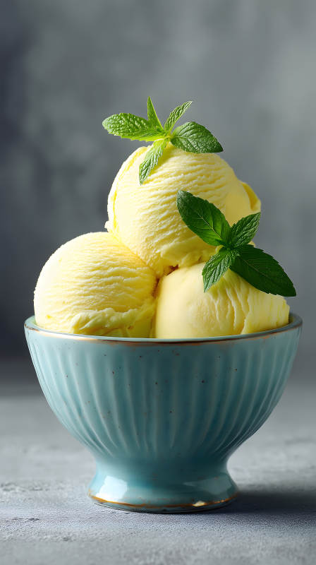 香草冰淇淋配薄荷叶清新美味图片