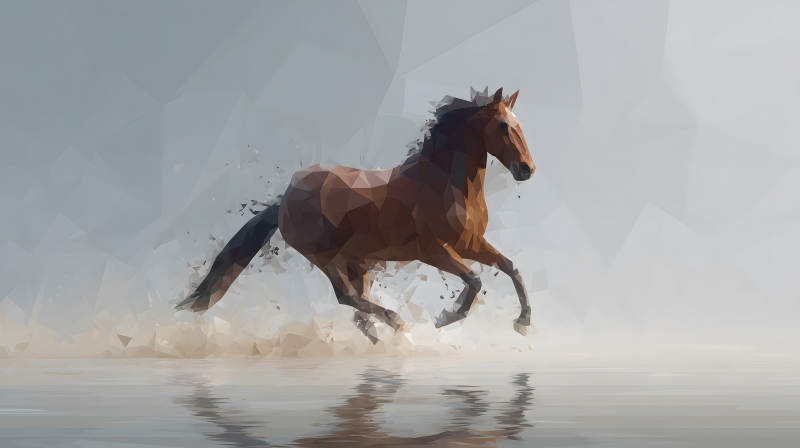 奔跑的棕色马低多边形风格的水面图片