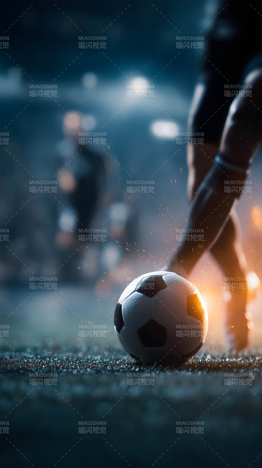 足球运动员踢球瞬间火花四溅图片