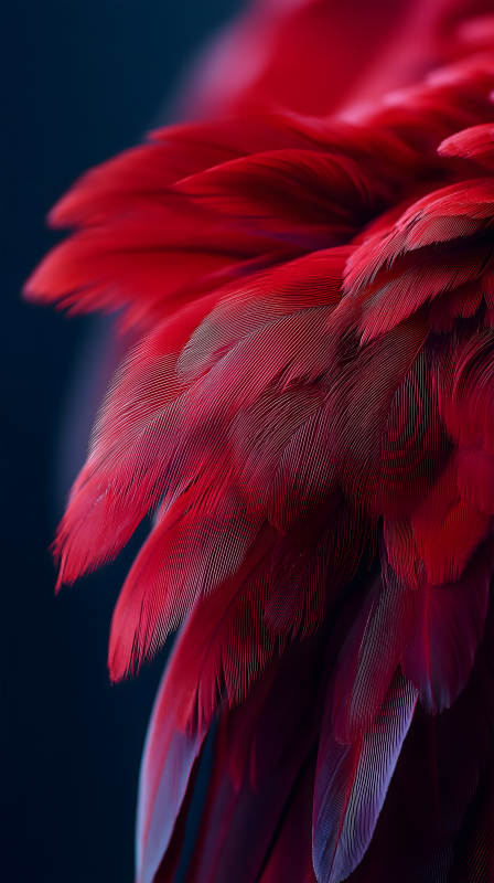 红羽毛特写暗色背景细节丰富图片
