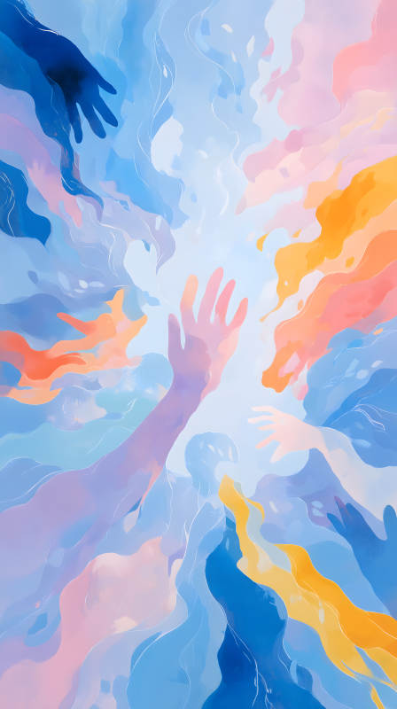 抽象手势与色彩的梦幻交织图片