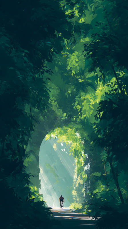 林荫道骑行风景画图片