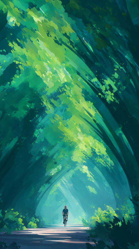 林荫隧道骑行者在阳光下图片
