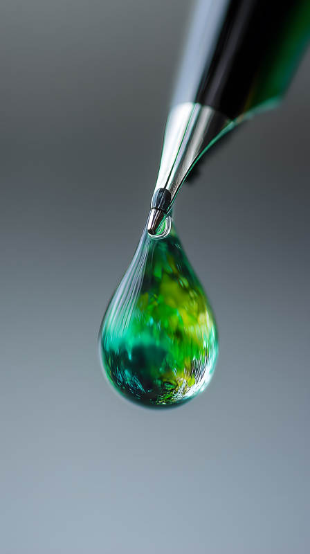 笔尖与水滴的光影交织图片