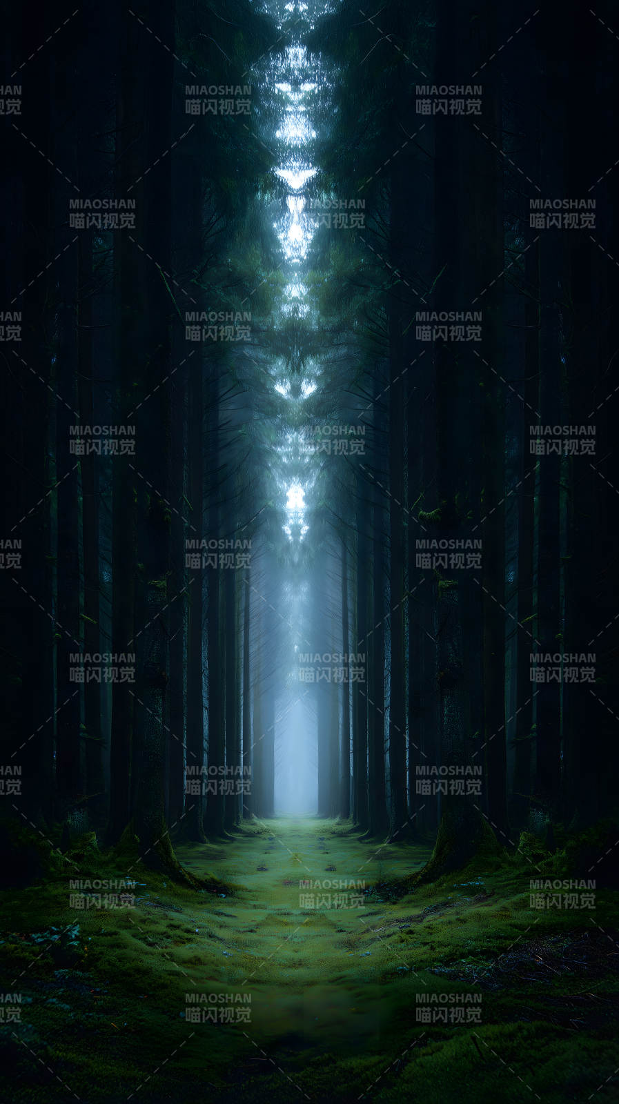 幽深森林小道通向光明图片