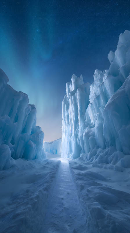 冰雪世界星空下的冰墙之路图片