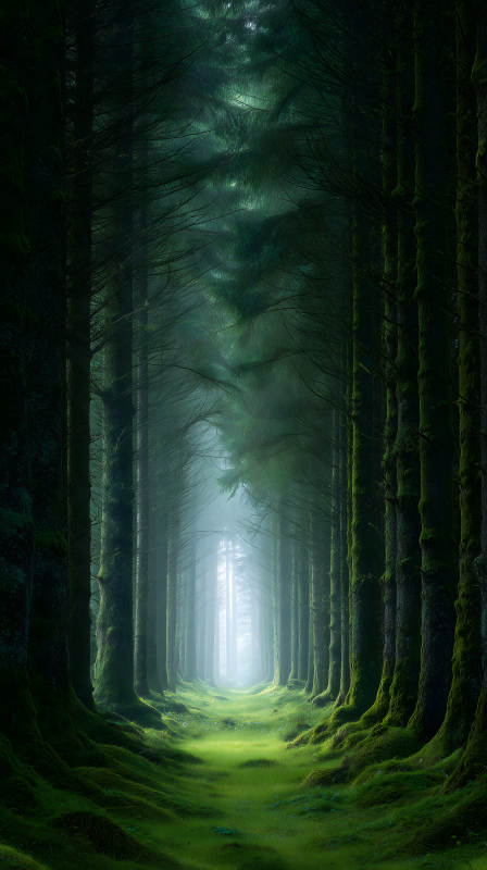 幽深森林光影交织氛围感十足图片