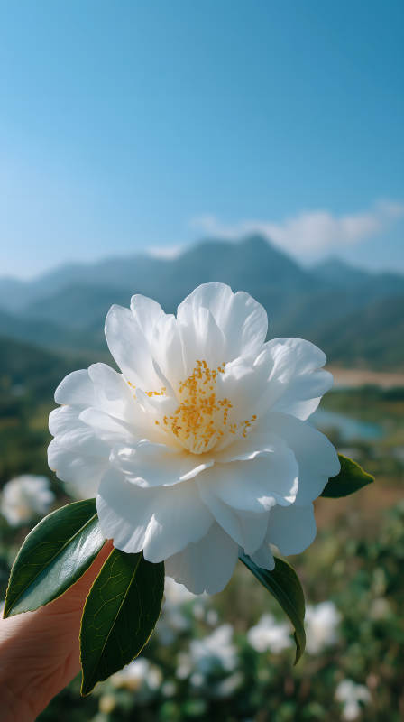 纯洁白花盛开山间背景图片