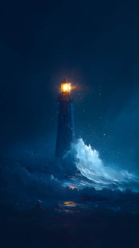风暴中灯塔的光芒指引方向图片