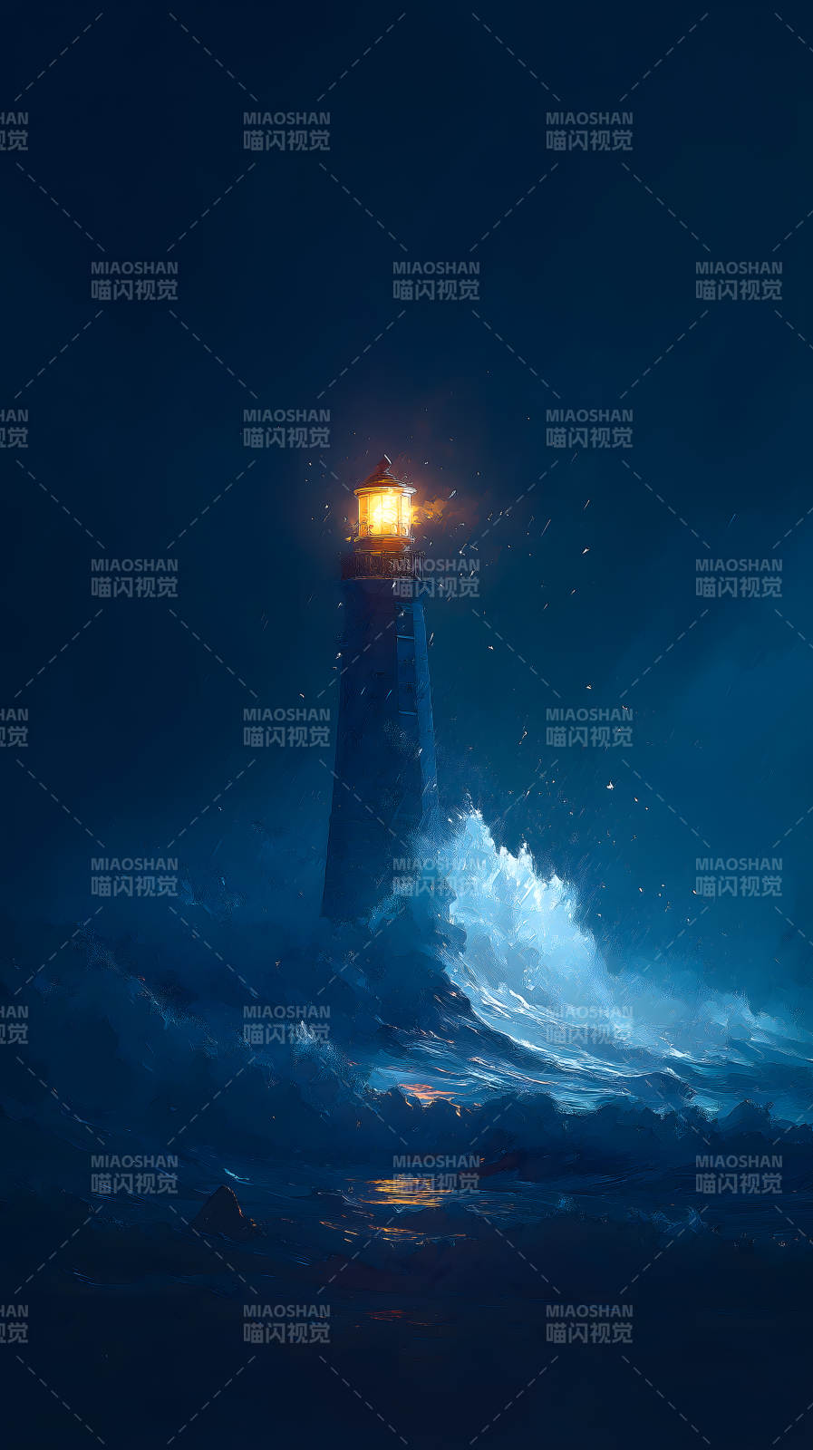 风暴中灯塔的光芒指引方向图片