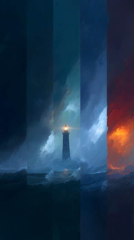 灯塔暴风雨海洋时空交错图片