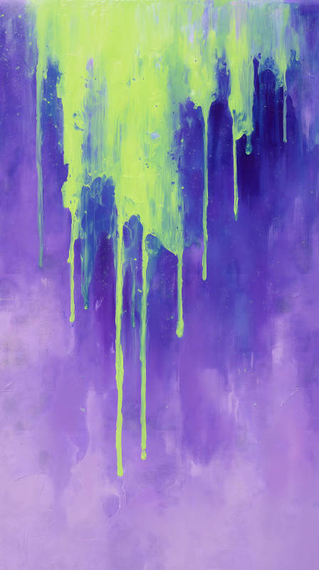 抽象涂鸦紫色与绿色油漆滴落图片