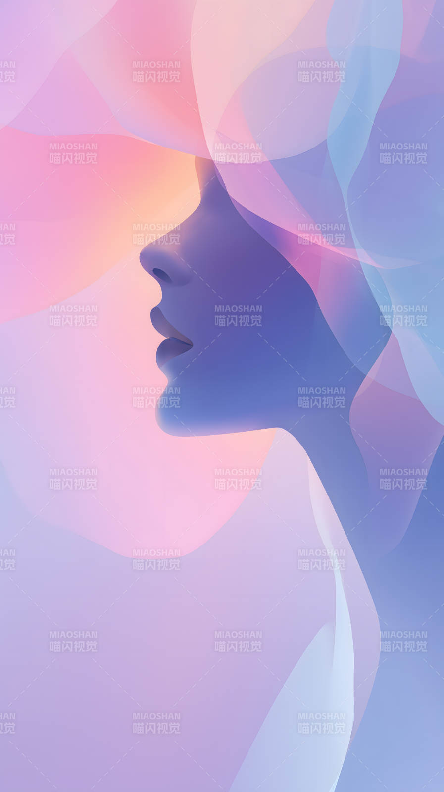 侧脸剪影与抽象光晕构成唯美画面图片