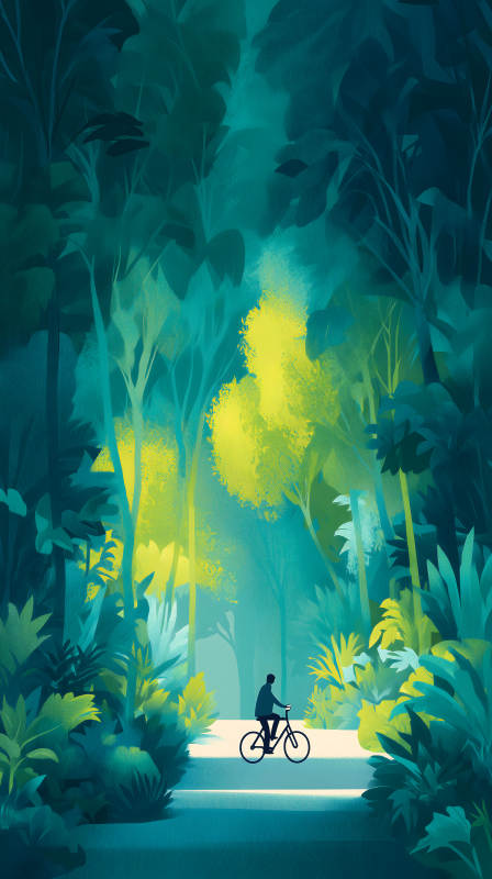 森林自行车之旅光影斑驳氛围感图片