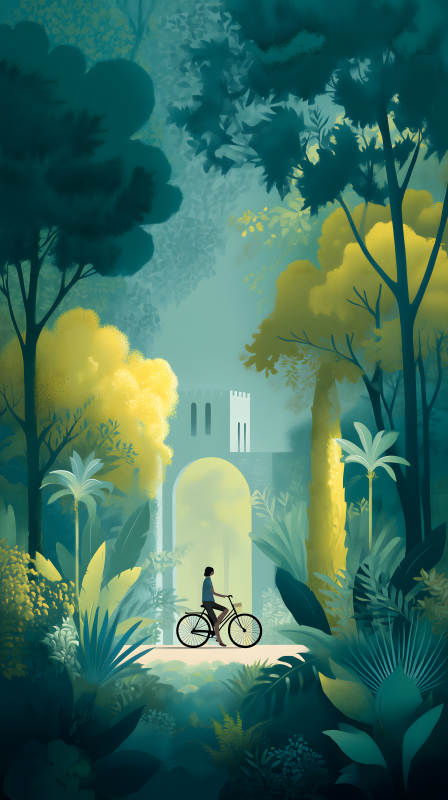 森林骑行穿过拱门通往未知图片