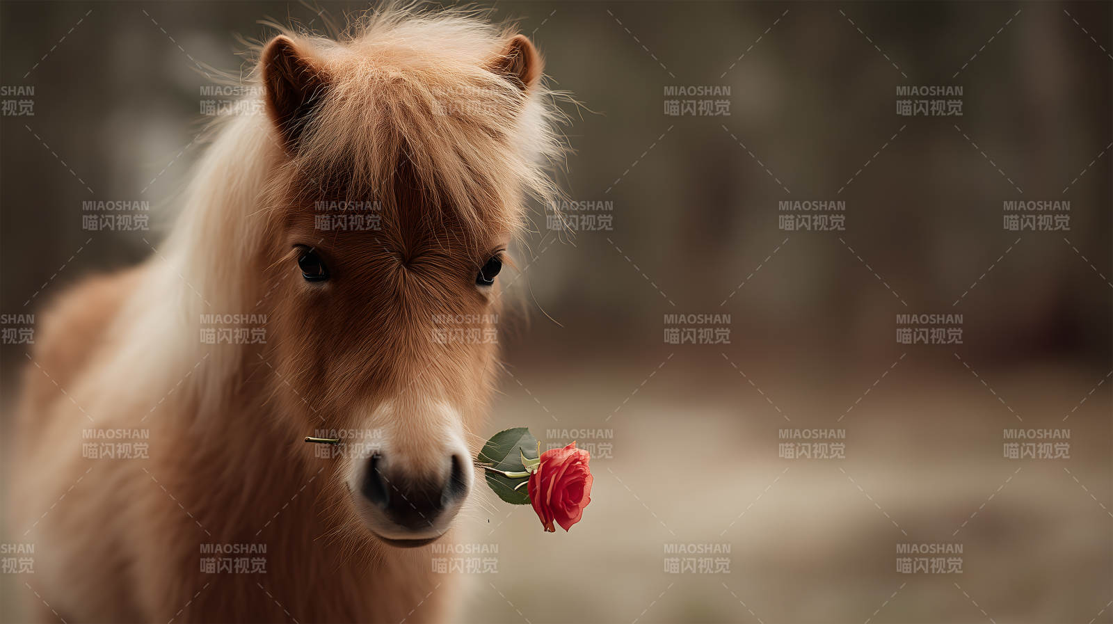 小马含着玫瑰花眼神温柔图片