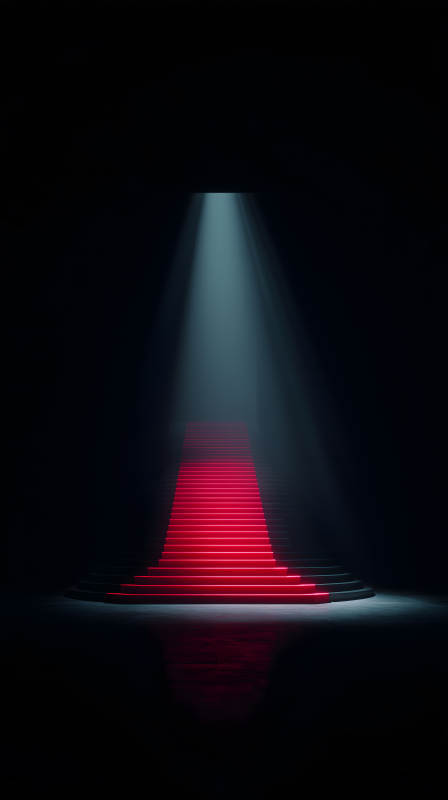 红色阶梯在黑暗中发光图片