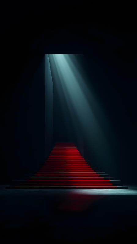 红毯阶梯通往光明之门图片