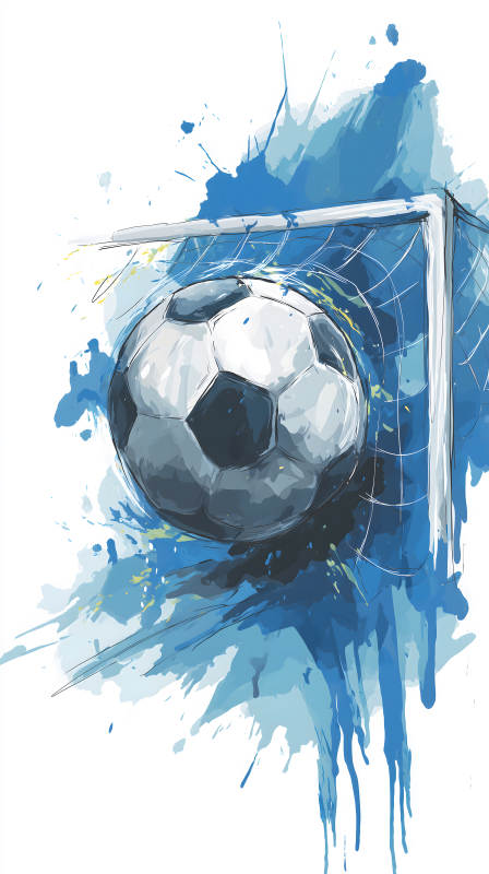 足球射门瞬间水墨风插画图片