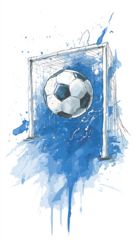 足球入网蓝色水彩画风格图片
