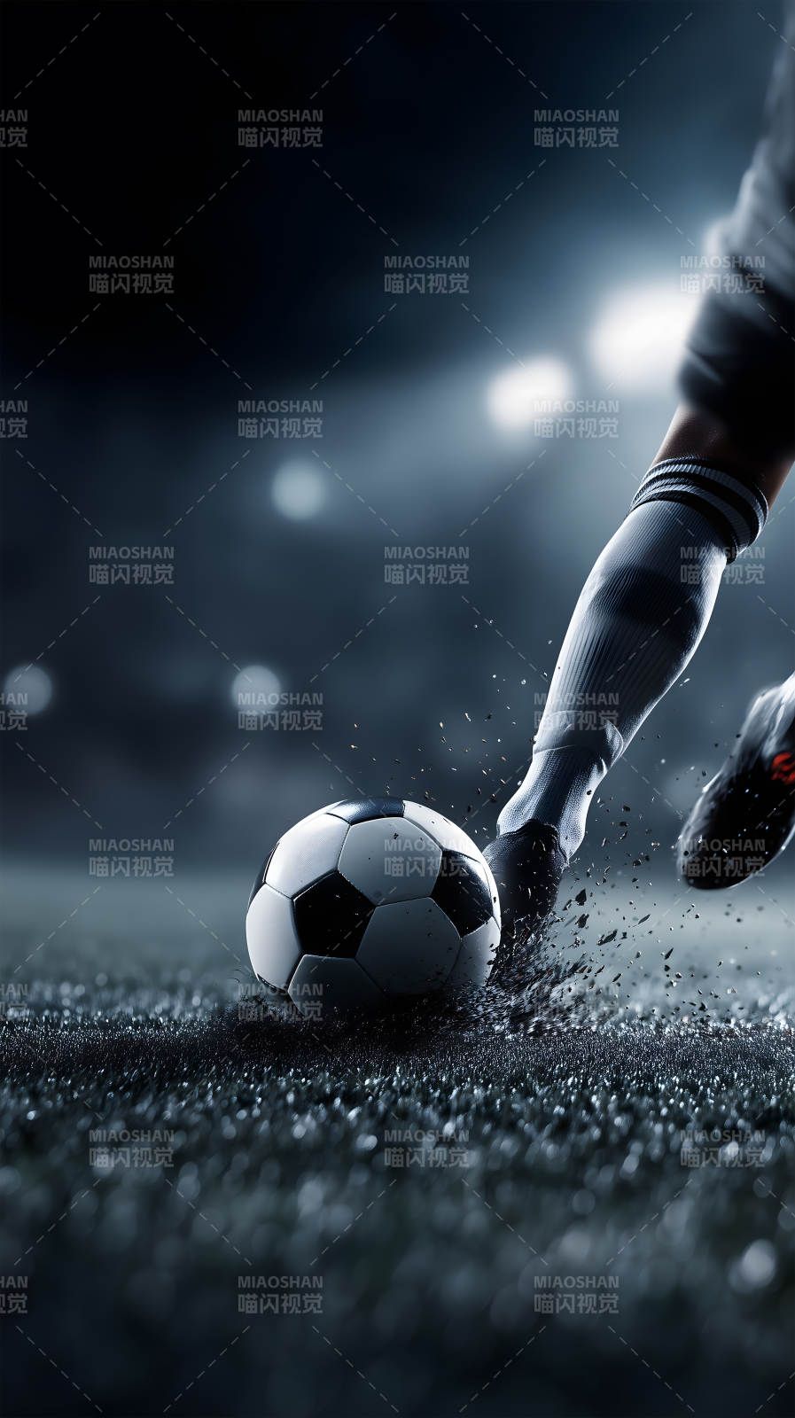 足球运动员踢球瞬间光影效果十足图片