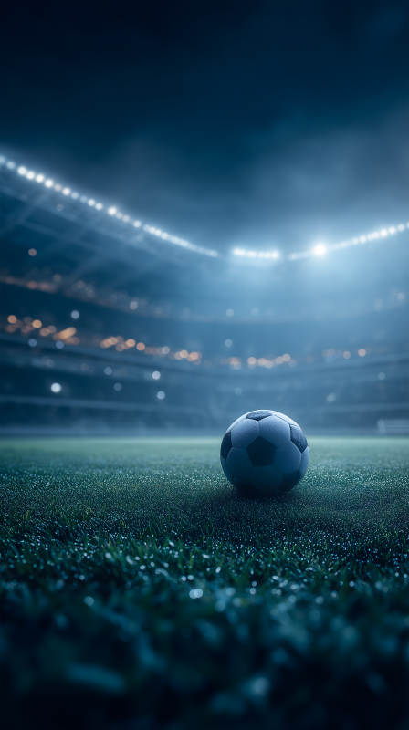 足球场夜晚灯光映照足球图片