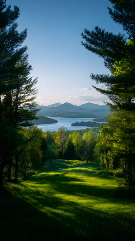 湖光山色景色优美绿草如茵生机勃勃图片