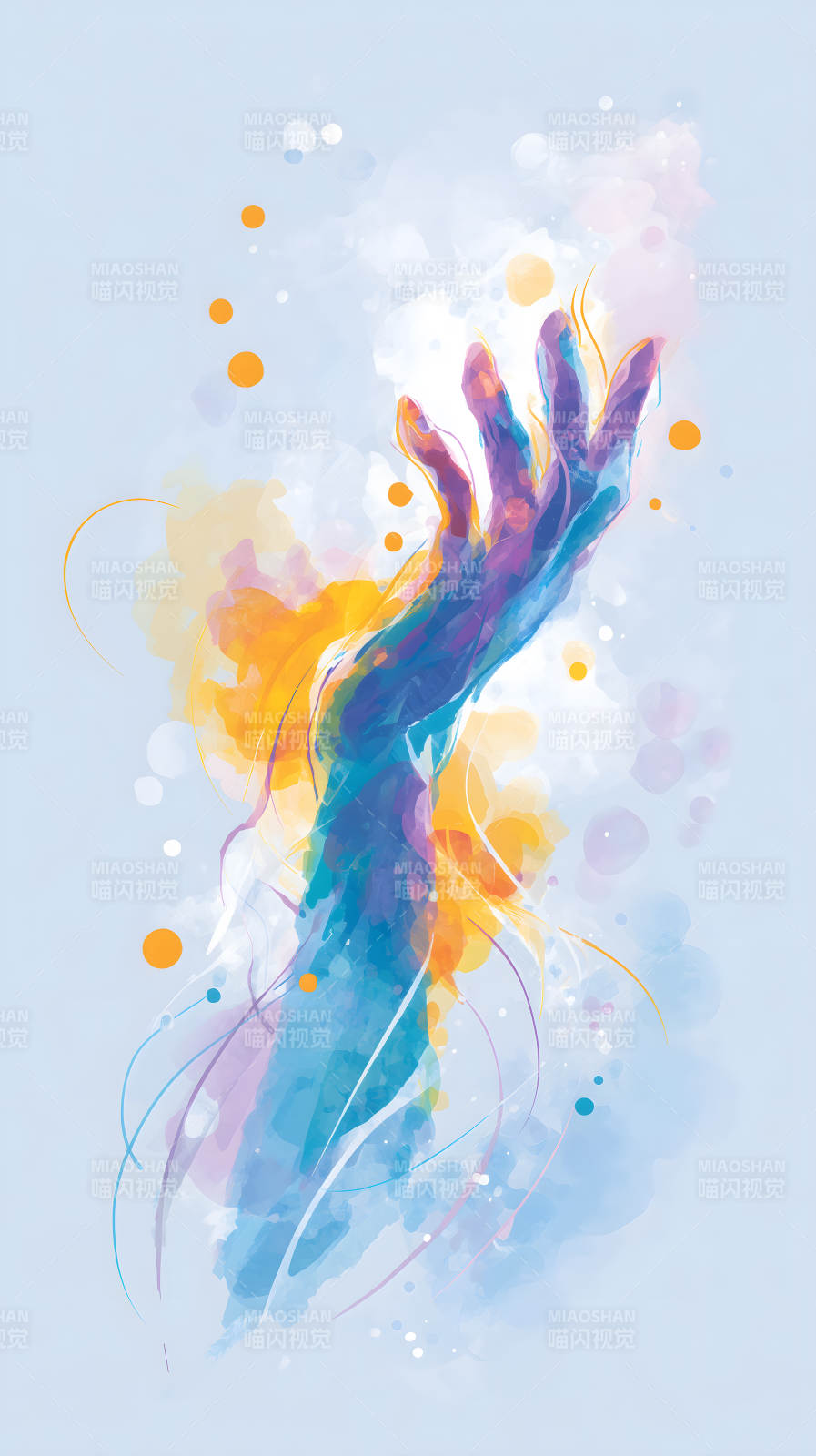 水彩手向上伸展抽象画图片