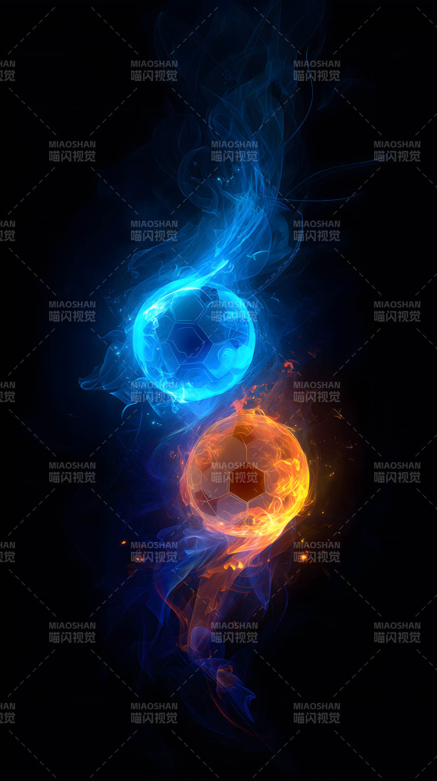 火焰冰球对撞黑色背景图片