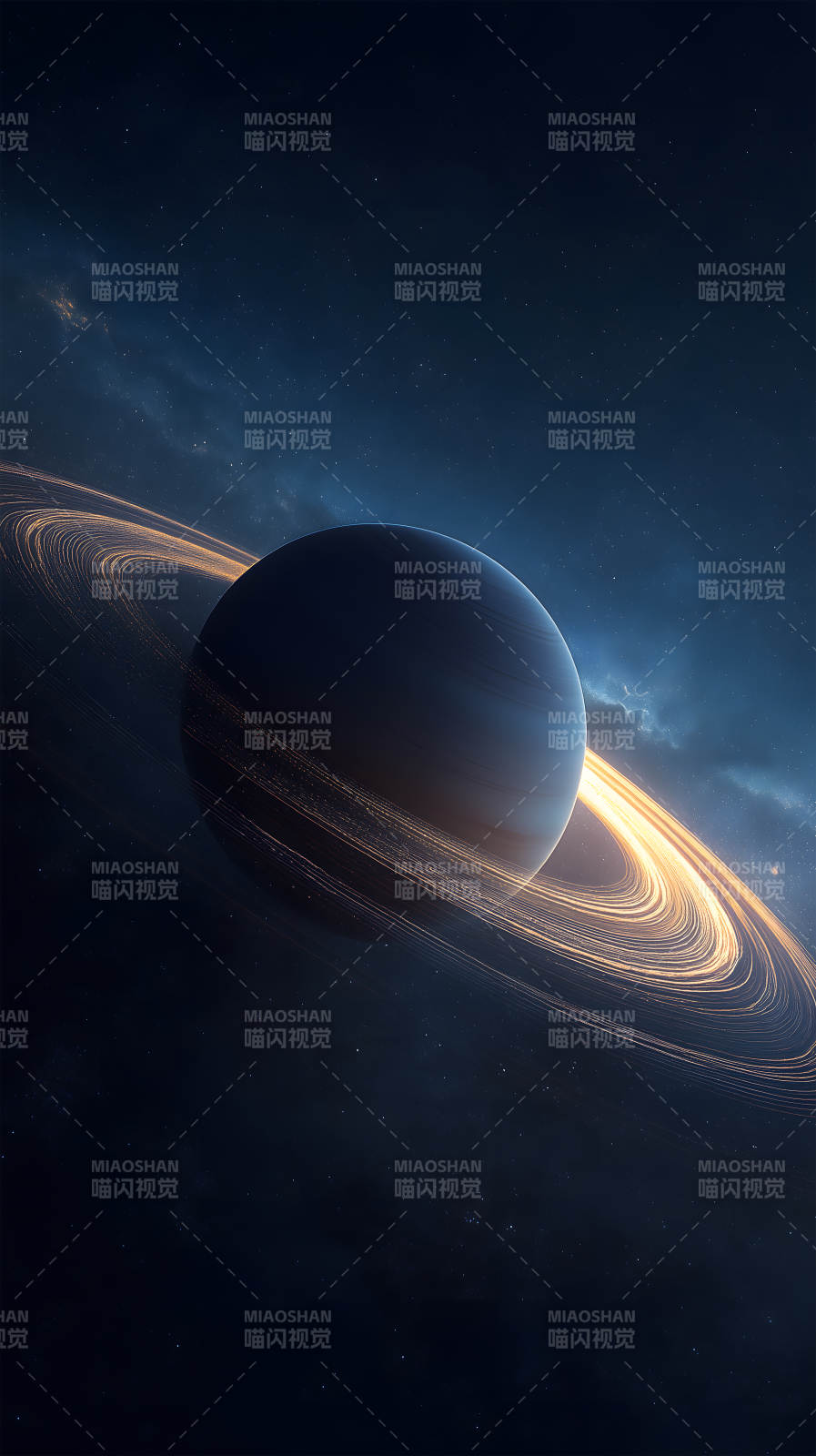 星环行星夜空景象唯美科幻图片