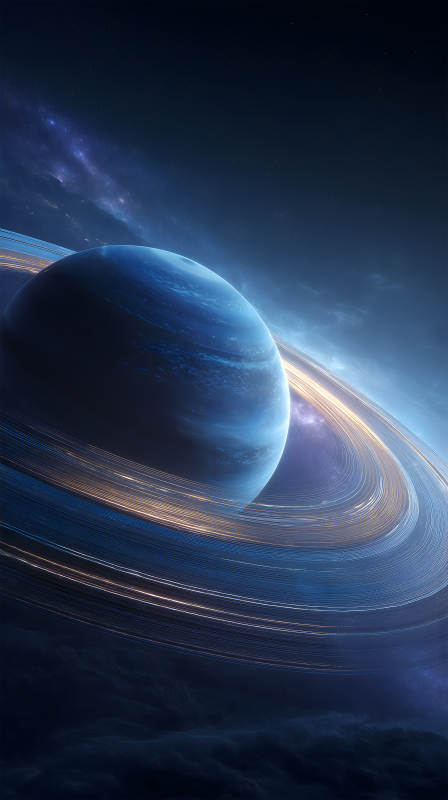 蓝色星球及其星环在浩瀚宇宙中闪耀图片