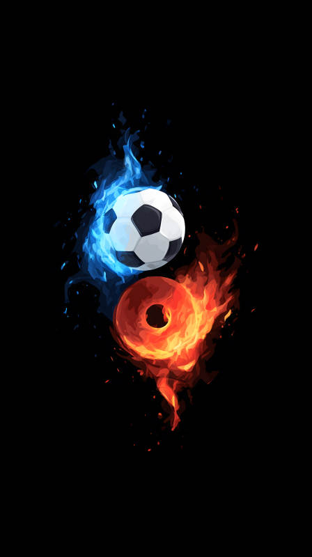 足球与火焰冰霜交织的创意艺术图片