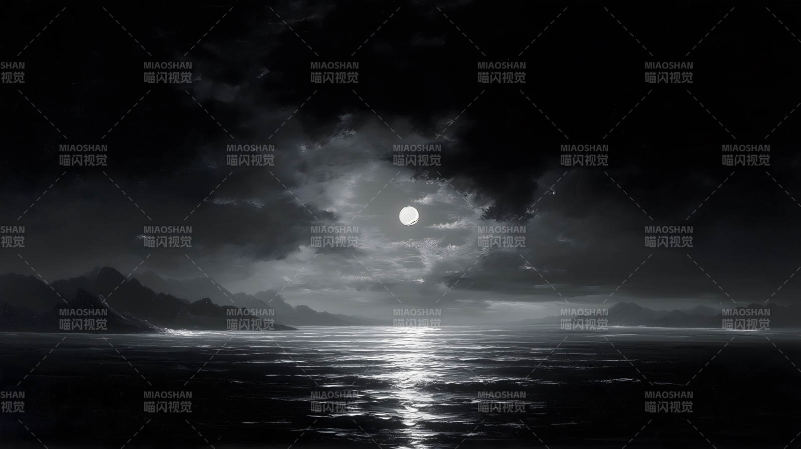 夜晚大海皓月当空夜景图片