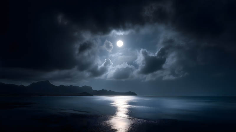 月光洒在海面夜空乌云密布图片