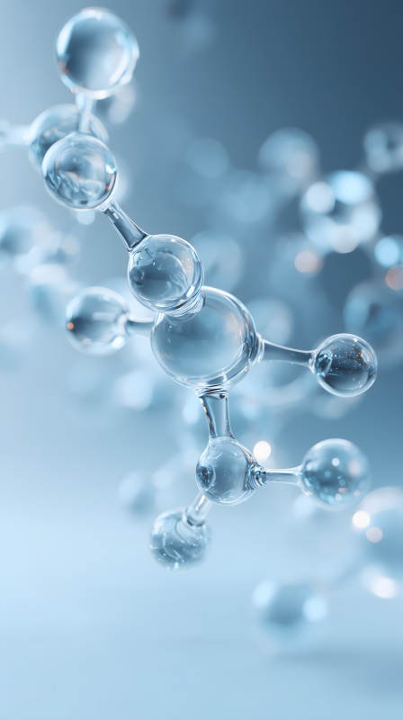 分子结构模型特写晶莹剔透的蓝色光影图片