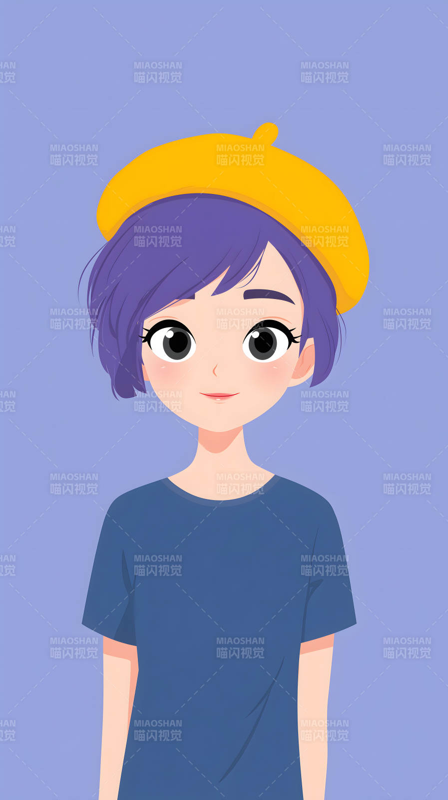 女孩戴帽子穿蓝色衣服图片